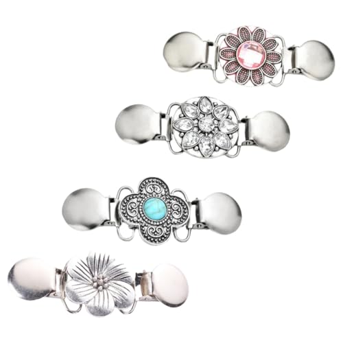 Beavorty 4 Stück Vintage Flower Sweater Shawl Clips Teiliges aus Langlebiger Legierung Rutschfeste Cardigan Clips mit Elegantem Blumenmuster für Damenpullover Schals und Strickjacken von Beavorty