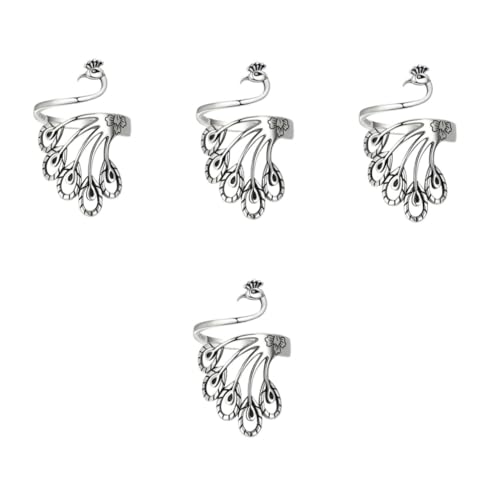 Beavorty 4 Stück Vintage Pfauenring für Damen Verstellbarer Ring Ethnisches Design Eleganter Finger Schmuck für Besondere Anlässe Perfektes zu Weihnachten Muttertag Valentinstag von Beavorty