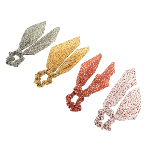 Beavorty 4stücke Blumenschleife Haargummis Mit Band Rot Ingwergelb Beige Und Grün Elastische Haarschmuck Für Frauen Und Mädchen Pferdeschwanzhalter Vintage-accessoires von Beavorty