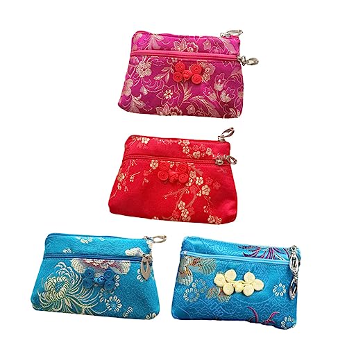 Beavorty 4stücke Seidenbeutel Mit Reißverschluss Münztasche Aufbewahrungstasche Für Schmuck Und Kleingeld Wechseltasche Aus Seidenstoff Zufälliges Muster von Beavorty