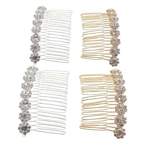 Beavorty 4stücke Haarkämme Mit Blumenmotiv Aus Legierung Schimmernd Mit Künstlichen Kristallen Für Damen Seitenkamm-design Erhältlich in Silber Und Gold Für Hochzeiten Und Brautpartys von Beavorty