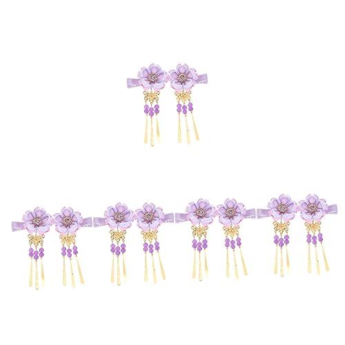 Beavorty 5 Paare Haarnadel Seitliche Haarspange Für Mädchen Haarschmuck Für Damen Geisha Blumenhaarspangen Für Frauen Bettwäsche Aus Baumwolle Lange Quasten Braut Violett Antiquität von Beavorty