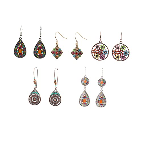 Beavorty 5 Paare Bohemian Ohrringe Legierung Vintage mit Bunten Strasssteinen Hänger für Damen Elegantes Design Beavorty 5 Paare Bohemian Ohrringe Legierung Vintage mit Bunten Strasssteinen Hänger für Damen Elegantes Design von Beavorty