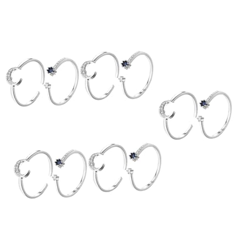 Beavorty 5 Sätze Verstellbare Ringe Für Frauen Offene Ringe Mit Mondmotiv Modischer Schmuck Für Geburtstage Partys Besondere Anlässe Fingeraccessoires 2 Stücke * 5 von Beavorty