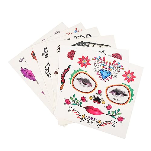 Beavorty 5 Sets Halloween Totenkopfgesicht Jungen Und Mädchen Temporäre Aufkleber Set Blumen Spinnweben Rosen Jungen Und Mädchen Make-up Für Partys 6 Blätter * 5 von Beavorty