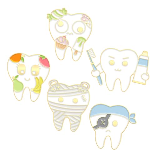 Beavorty 5 Stck. Teiliges Cartoon Zahn Broschen aus Robustem Metall Lustige Anstecknadeln für Kleidung Schals Taschen Modische Lapel Pins für Damen und Herren Vielseitig Tragbar von Beavorty