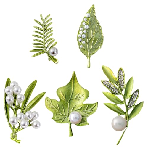 Beavorty 5 Stck. Teiliges Pflanzenbrosche mit Perlen Brosche für Kleidung Schals Taschen Stilvolle Anstecknadel in Blattform für Damen Dekorative Modeaccessoires von Beavorty