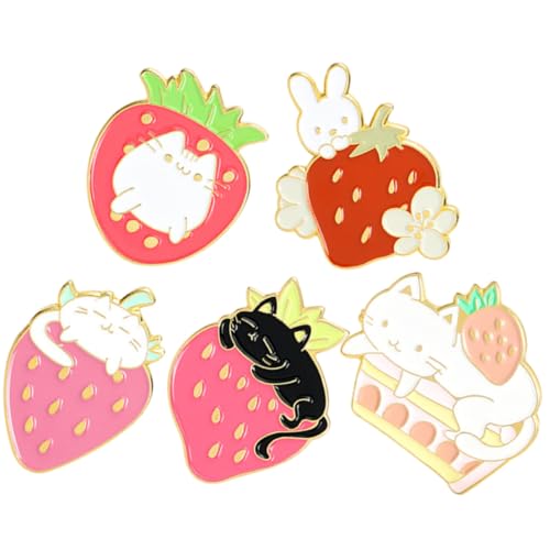 Beavorty 5 Stück Niedliche Cartoon Erdbeer Broschen Anstecknadeln Schmuck für Kleidung Taschen Rucksäcke Vielseitig Tragbar Modisch und Dekorativ von Beavorty
