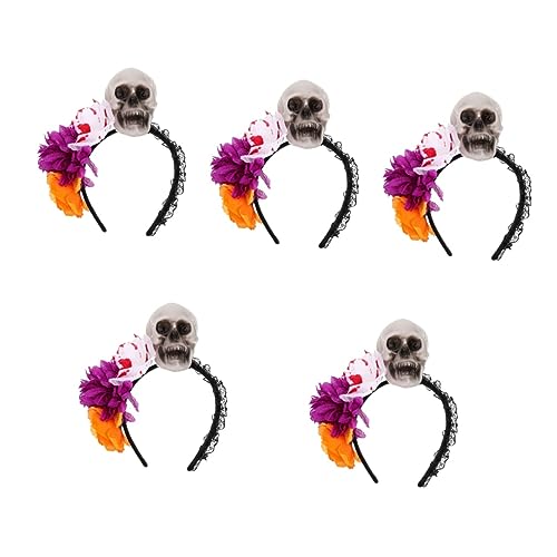 Beavorty 5st Totenkopf-stirnband Halloween-stirnband Für Kinder Halloween-party-stirnband Kopfbedeckungen Für Halloween-kostüme Skelettkopf Haarband Blumen Fräulein Schädel Stoff von Beavorty