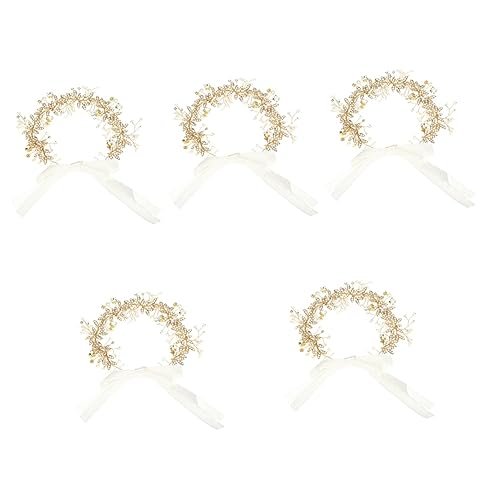 Beavorty 5st Perle Und Diamant-stirnband Blumenmädchen Hochzeitshaarschmuck Für Bräute Goldene Haaraccessoires Mädchen Schmuck Hochzeitskleid Zubehör Strasssteine Brautjungfer von Beavorty