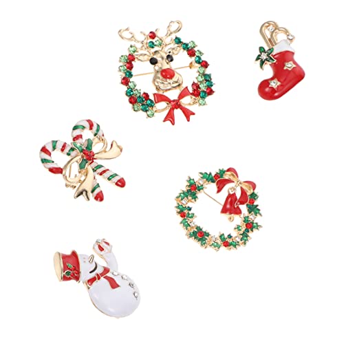 Beavorty 5 Stück Teiliges Weihnachtsbroschen Cartoon Muster Festliche Anstecker für Frauen und Mädchen für Weihnachten und Dekoration von Beavorty
