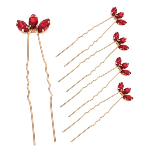 Beavorty 5 Stück Strass Haarnadeln für Hochzeiten Burgunderfarbene U-Förmige Haarspangen Haarschmuck für Damen Vielseitige Accessoires für Hochzeiten und Partys von Beavorty
