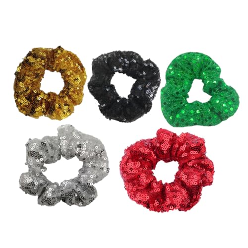 Beavorty 5St Haargummi mit weihnachtlichen Pailletten Haare Edelsteine ​​für Frauen Pailletten Haarseile weihnachts haarreif haarband weihnachten Haargummis für Frauen Weihnachtshaargummi von Beavorty