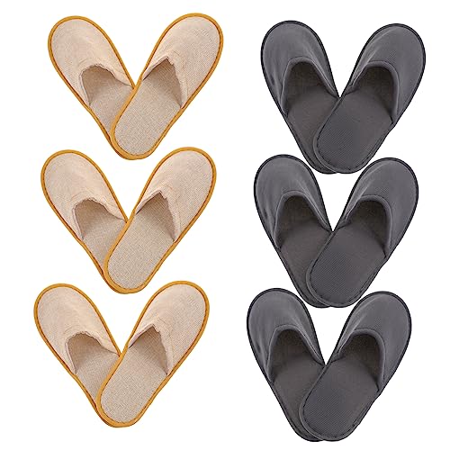 Beavorty 6paar Einweg-hausschuhe Aus Leinen Rutschfeste Schuhe Mit Weidenblattmuster Für Hotels Reisen Und Zuhause Leicht Und Tragbar von Beavorty