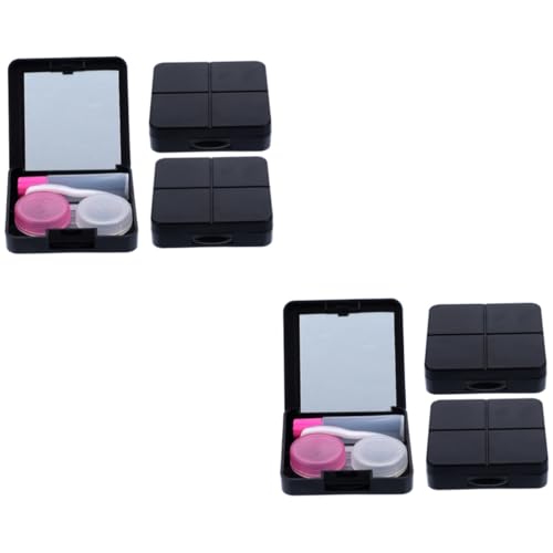 Beavorty 6 Sätze Kontaktlinsenbehälter tragbarer Koffer Brillenset - Behälter - Halter Etui mit Spiegel brillenbox brillenetui Augenlinsen-Organizer Reiseetui für Kontaktlinsen pp Black von Beavorty