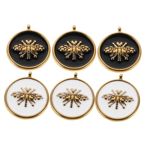 Beavorty 6 Stück Goldener Bienenanhänger Emaille Craft Bee Anhänger Bunte Emaille - Halskettenanhänger selber machen Waben Biene Charm-Anhänger Biene Schmuck Rostfreier von Beavorty