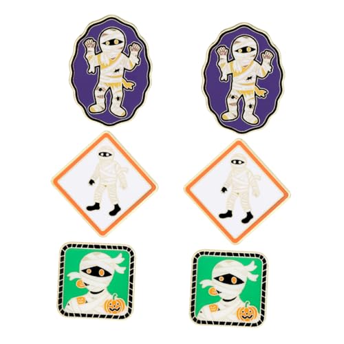 Beavorty 6 Stück Halloween Anstecknadeln Mumiemotiv Metall Brosche Cartoon Pin für Frauen Leicht Tragbar Lustiges Kostümzubehör Einzigartige Gothic Schmuck Party Accessoire von Beavorty