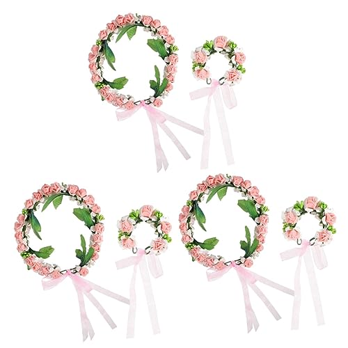 Beavorty 6 Stk Künstlicher Kopfkranz Brautjungfer Handgelenkkorsage Armband Mit Blumenkranz Hochzeit Bräute Blumen Tiara Blumenkranz Kopfschmuck Blumen- Rose Mädchen Blütenkopf von Beavorty