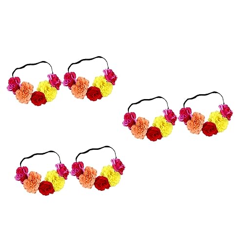 Beavorty 6 Stk Rosa Stirnband Tag Der Toten Stirnbänder Blumenmädchenkrone Totes Blumenstirnband Bunte Rosafarbene Elastische Haarbänder Rosenblumenkrone Stoff Sonnenblume Hochzeit Braut von Beavorty