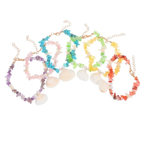 Beavorty 6 Stück Teiliges Boho Fußkettchen Verstellbar mit Bunten Naturstein perlen und Muscheln Leichter Strand schmuck für Frauen und Mädchen Tropischer Stil für Sommer und Urlaub von Beavorty
