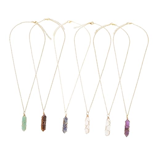 Beavorty 6 Stück Teiliges Halskette mit Natürlichen Edelsteinen Damen Schmuck mit Amethyst Rosenquarz Bergkristall Jaspis Tigerauge und Blauspitz Einzigartiger Modischer Anhänger für von Beavorty