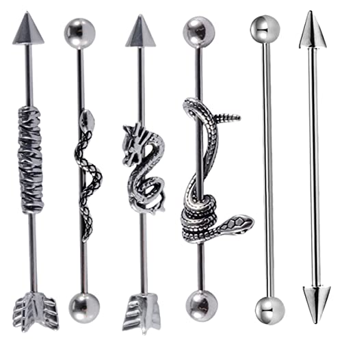 Beavorty 6 Stück Teiliges Industrial Piercing Ohrringe Schlangenförmige Knorpelstecker Langlebiger Stab Ohrring für Damen und Herren Modischer Schmuck für Alltag und Besondere Anlässe von Beavorty