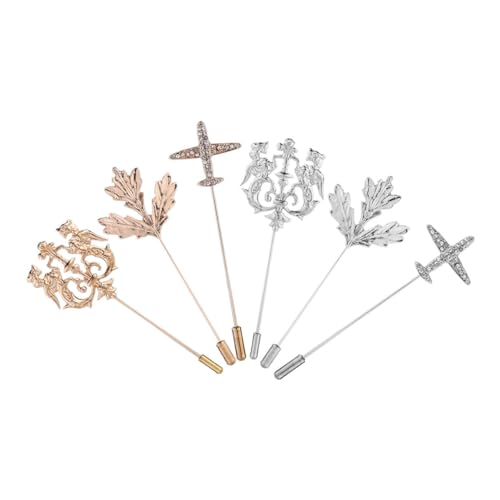 Beavorty 6 Stück Teiliges Vintage Herren Anstecknadeln Broschen für Sakko Revers Pin Metallstecknadeln mit Robustem Design und Stilvollen Motiven für Hemdkragen und Jackettverzierung von Beavorty