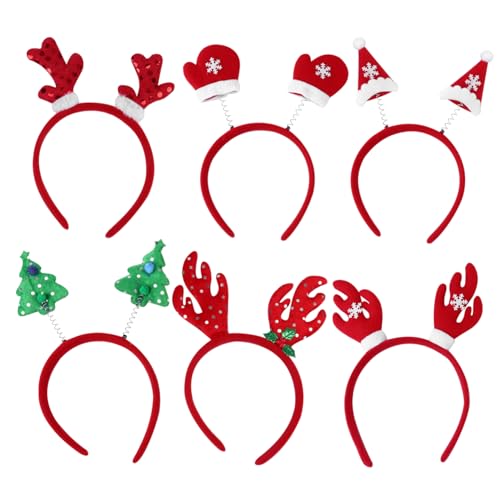 Beavorty Kinder-Tiara 6st Weihnachtsstirnband Kopfbedeckung Weihnachtshaarband Schönes Stirnband Hirschhaarband Weihnachtsbaumkopf Bopper Haarschmuck Kunststoff Weihnachten Kind Rot von Beavorty