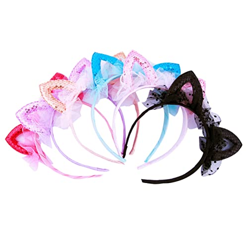 Beavorty 6st Spitzenstirnband Haarschmuck Schöne Partyaccessoires Pailletten-katzenohr-mesh-kopfbedeckungen Haarreifen Spitze Katzenohren Stirnband Kind Koreanische Version Kopfhörer von Beavorty