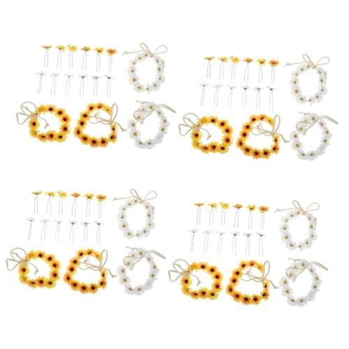 Beavorty 64 Stk Sonnenblumengirlande blumenstirnband Haarschmuck für Frauen Hochzeit hawaiianische Haaraccessoires Tiara Haargummis Hochzeitskopfschmuck Braut Stirnbänder Kranz Haarnadel von Beavorty