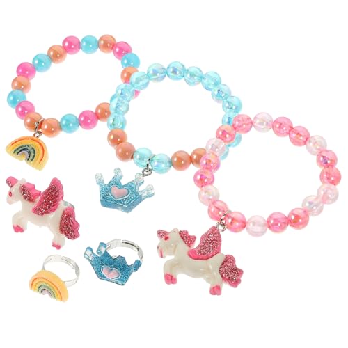 Beavorty 6 Stück Kinder Schmuckset Bunte Perlenarmbänder Und Fingerringe Aus Kunststoff Handgemachte Armbänder Für Mädchen Für Geburtstagsgeschenke Und Fröhliche Anlässe von Beavorty