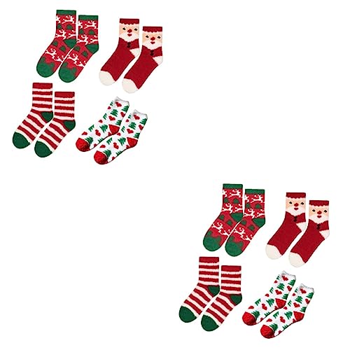 Beavorty 8 Paare Weihnachtssocken Winterwarme Socken Urlaubsstiefelsocken Korallenrote Fleece-socken Weihnachts-crew-socke Coral-fleece-strümpfe Knöchel Fräulein Kleidung Baumwolle von Beavorty