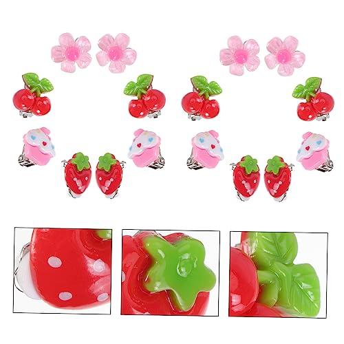 Beavorty 8 Paare Ohrclips Ohrstecker Mädchen Ohrschmuck No Piercing Ohrringe Bunte Erdbeer Blume Eis Creme Muster Ohrclip Schmuck für Partys und Alltag von Beavorty