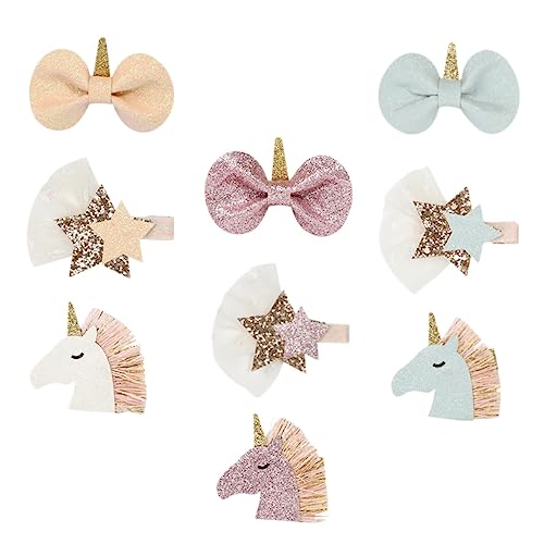 Beavorty 9st Haarschmuck Für Kinder Einhorn Schleife Glitzernde Haarspangen Stern Haarnadeln Einhorn-partydekoration Einhorn-haar-accessoire Baby Krawatte Pailletten Kopfbedeckung von Beavorty