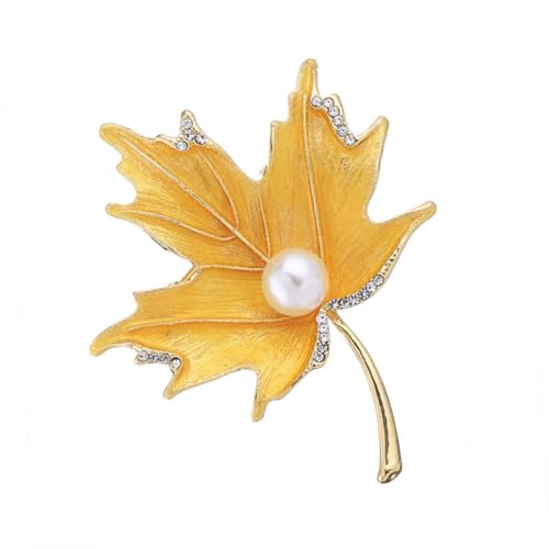 Beavorty Ahornblatt Brosche mit Strass und Perlenverzierung Anstecknadel für Damen und Mädchen für Hochzeiten Partys und Tägliche Outfits Gelb von Beavorty