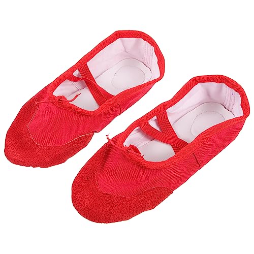 Beavorty Ballettschuhe mit Rutschfester PU Ledersohle Elastischem Band Weiche Tanzschläppchen für Mädchen und Erwachsene Flexibel und Langlebig für Yoga Ballett und Rot von Beavorty