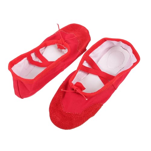 Beavorty Ballettschuhe und Erwachsene rutschfeste PU Tanzschläppchen mit Elastikband Weiche Sohle für Yoga Ballett Modern Dance Rot von Beavorty