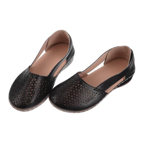 Beavorty Bequeme Damen Sandalen mit Keilabsatz Atmungsaktive Luftige Wedges mit Hohlraum-Design Leichter Sommerschuh Stabiler Niedriger Absatz Schwarz für Alltag und Spaziergänge von Beavorty