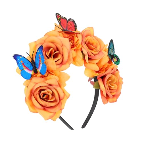 Beavorty Blumen-Schmetterlings-Kopfschmuck damen haarbänder haarschmuck für damen feenblumen-stirnband Tag der Toten Kopfbedeckung Cosplay-Stirnband Cosplay-Stirnbänder für Frauen Rosen von Beavorty