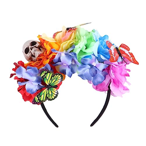 Beavorty Blumen Stirnband Mit Totenkopf Für Halloween Haarband Aus Leichtem Material Cosplay Requisite Für Fotos Und Performances von Beavorty