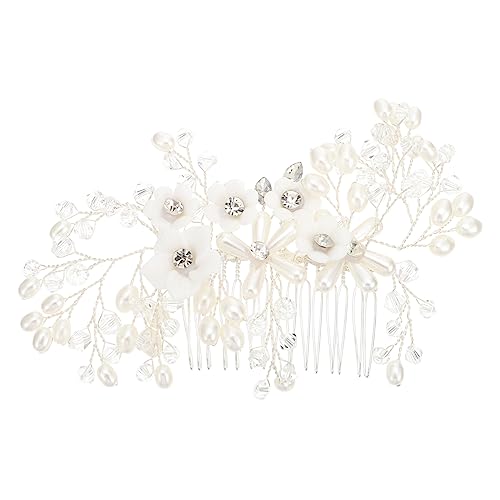 Beavorty Blumen Strass Kamm Braut Seitenkamm Braut Haarkamm Perlenspange Hochzeit Haarkamm Mit Blumenmuster Haarperlenkamm Haarspange Weiß Koreanische Version Schmuck Kunststoff von Beavorty