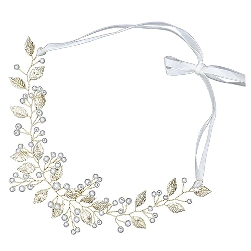 Beavorty Perlen Blatt Haarband Kopfschmuck Für Frauen Blatt- Und Blütenhaarprodukte Kopf Kette Hochzeit Haarband Blumenstirnbänder Für Frauen Goldene Haargummis Weben Mosaik Legierung Braut von Beavorty