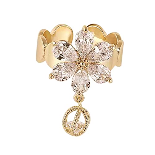 Beavorty Blumenring Damen Verstellbar Offener Ring Kupfer mit Quasten Zirkonia Ringdekoration für Zeigefinger Valentinstagsgeschenk von Beavorty