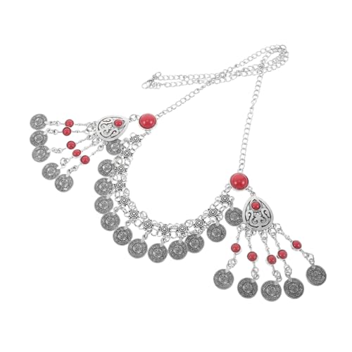 Beavorty Boho Ethno Headband Damen Tassel Haarband mit Vintage Münzen Roter Türkis Schmuck für Festival Hochzeit Braut Haarschmuck von Beavorty