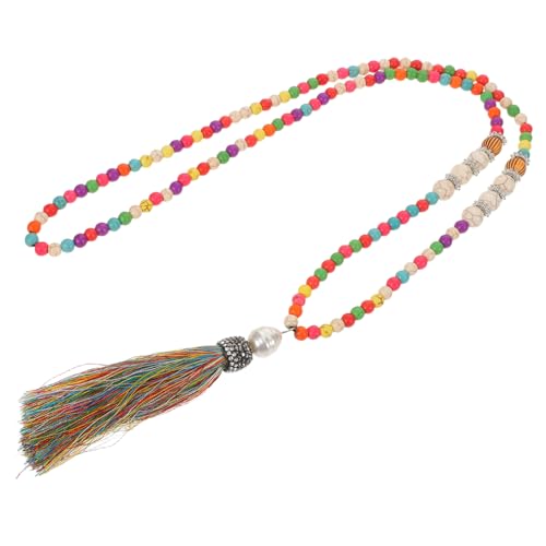 Beavorty Boho Halskette Damen Bunte Perlen Quaste Anhänger Handgefertigt Ethnische Statement Kette Pullover Schmuck Für Sommer Strandurlaub von Beavorty