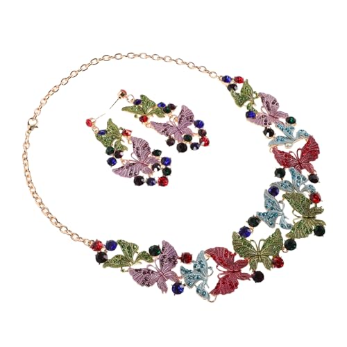 Beavorty Schmetterlingsschmuck Damen Set Mit Halskette Und Ohrringen Modeschmuck Aus Glas Für Hochzeit Und Formelle Anlässe Schmetterlingsanhänger Statement Schmuck Für Damen von Beavorty