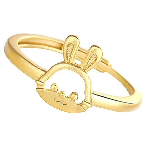 Beavorty Bunny Ring Verstellbarer Ring für Frauen Cute Rabbit Finger Ring Goldbeschichtet Modischer Schmuck für Hasenliebhaber Perfektes von Beavorty
