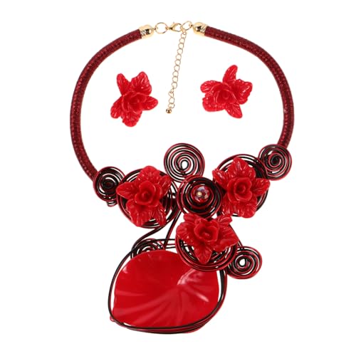 Beavorty Chunky Afrikanisches Schmuckset mit Handgefertigtem Aluminium-draht und Resinblumen Statement-halskette und Ohrringe Auffälliges Bib-kragen-design Leicht und Langlebig für Damen von Beavorty