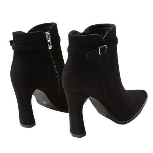 Beavorty Damen Ankle Boots aus Veloursleder Spitz Zulaufende Kurzstiefel mit Robustem Blockabsatz und Bequeme Herbst Winter Booties Eleganter Schnitt für Alltag und Büro Schwarz von Beavorty