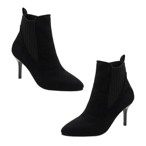 Beavorty Damen Ankle Boots mit Absatz Spitze Zehen Atmungsaktiv Modische Kurze Stiefeletten für Herbst Winter Eleganter Damenschuh für Alltag und Besondere Anlässe Schwarz von Beavorty